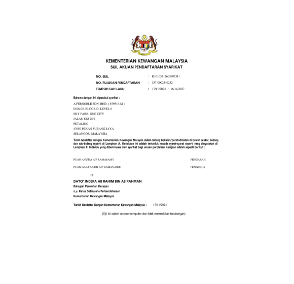 Ministry of Finance (Kementerian Kewangan Malaysia) MOF Registered